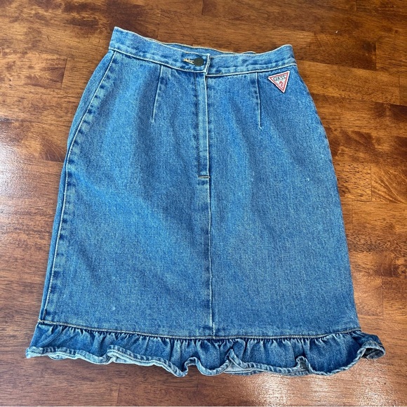 Vintage Y2K Women’s George Marciano for Guess Denim ruffle trim skirt size 28 - Picture 1 of 10